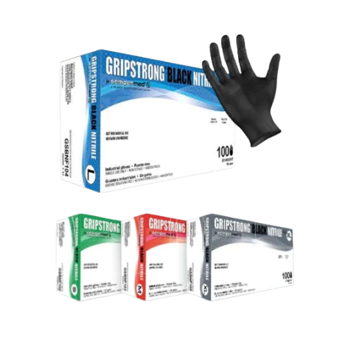 GripStrong Black Nitrile Gloves – Powder-Free, Latex-Free (S/M/L/XL)