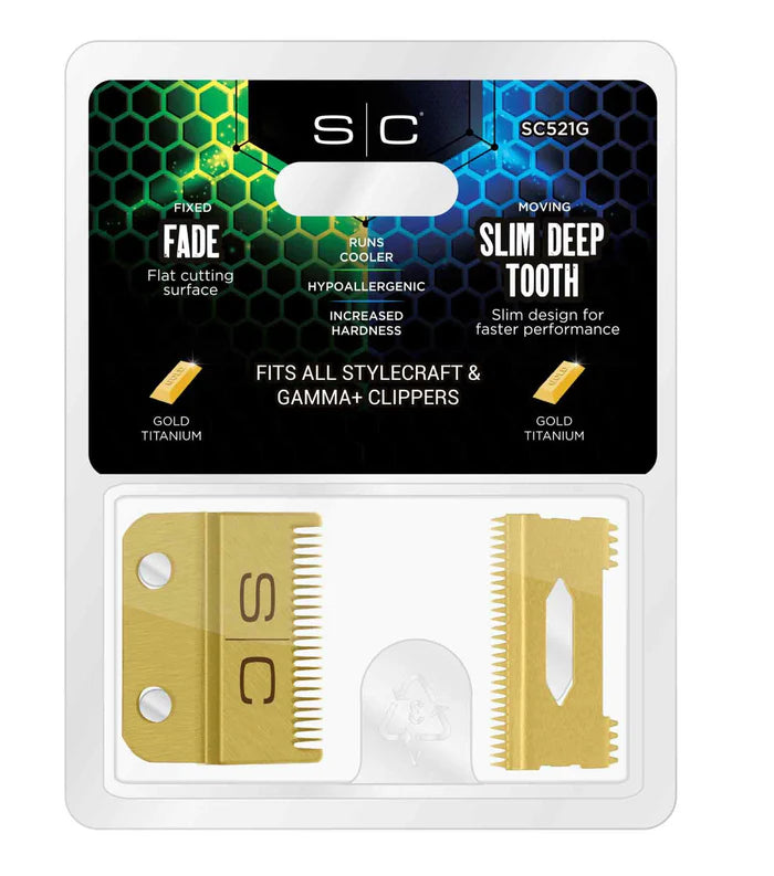 StyleCraft S|C Gold Slim Deep Tooth Fixed Fade Clipper Blade SC521G